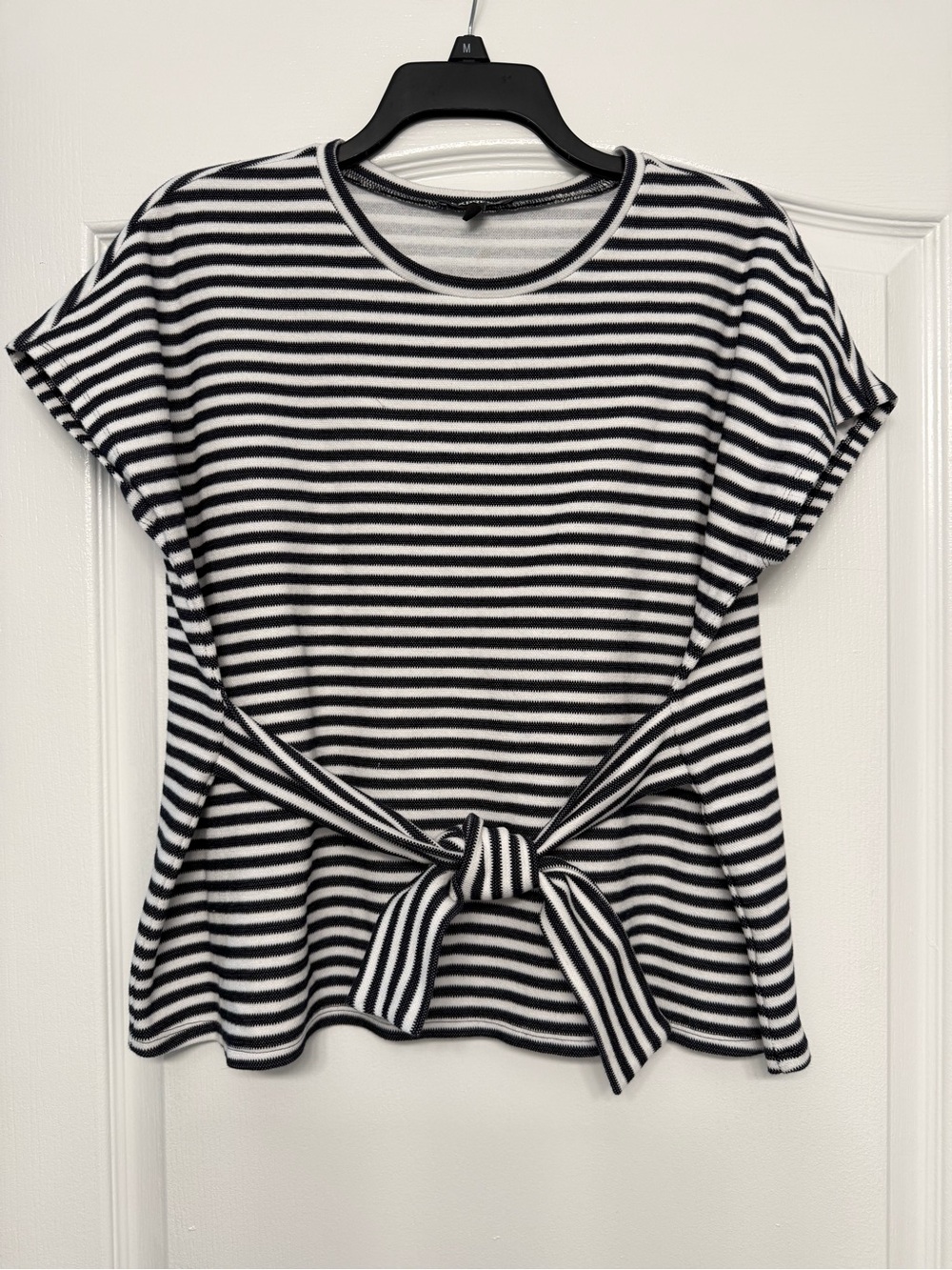 Express Black and White Striped Tie-Front Top Size M